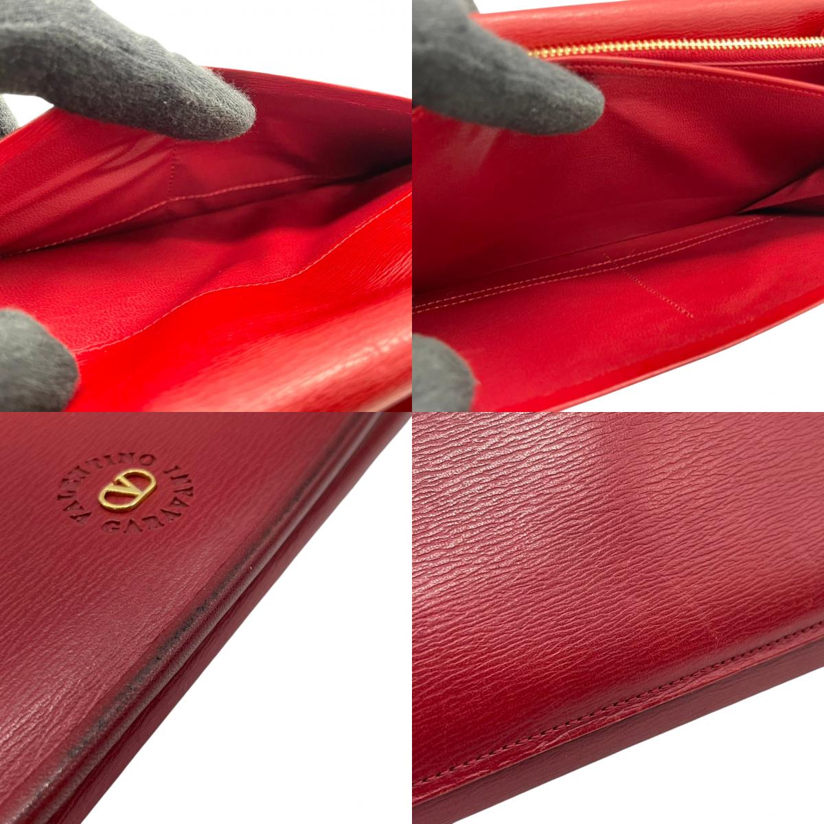 美品 VALENTINO GARAVANI ヴァレンティノガラヴァーニ 長財布 二つ折り ウォレット フラップ かぶせ Vロゴ ゴールド金具 レザー 本革 レッド 赤 レディース エレガント クラシック 高級 m2