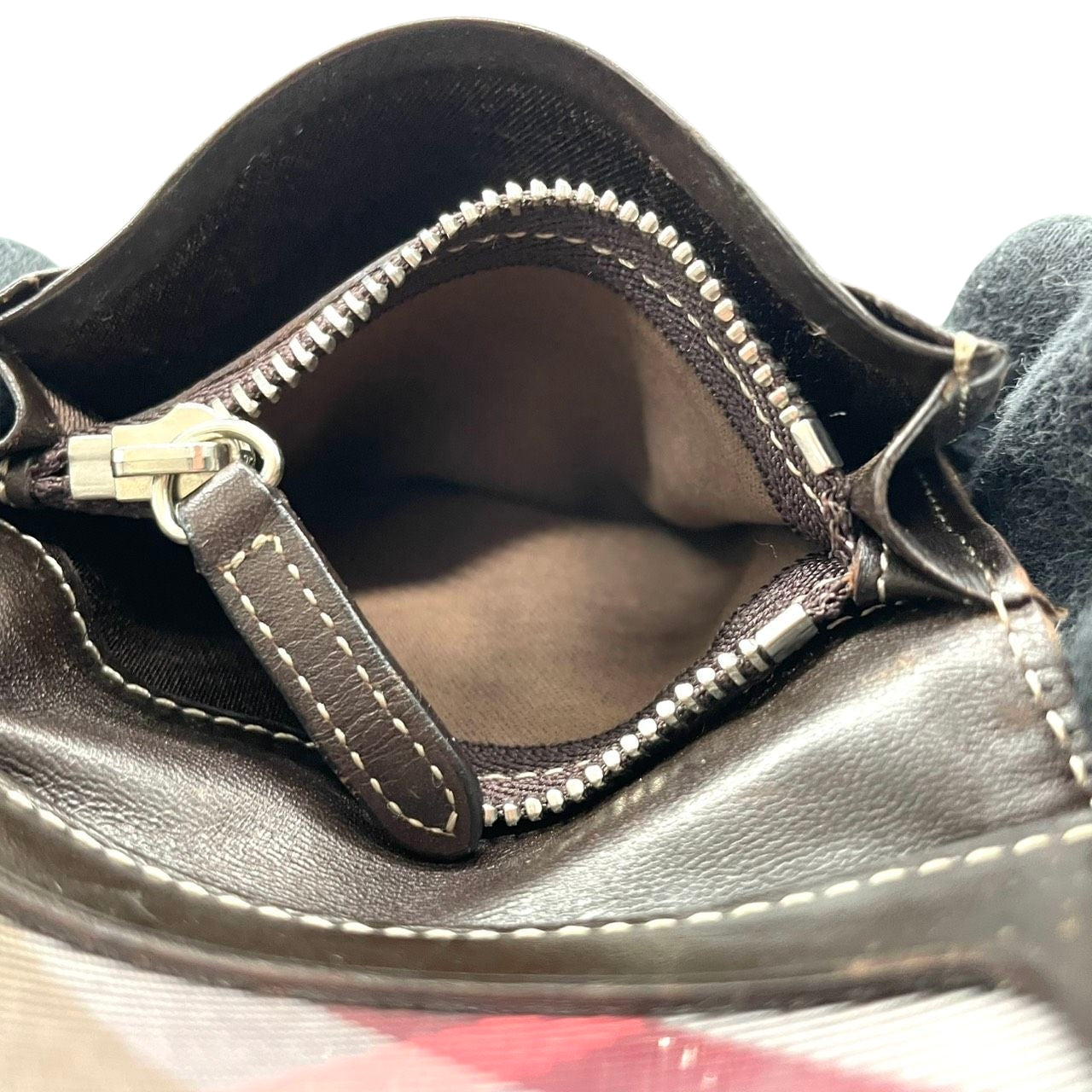 BURBERRY BLUE LABEL バーバリーブルーレーベル 三つ折り財布 コンパクトウォレット チェック柄 プレートロゴ シルバー金具 ナイロン レザー ブラウン マルチカラー レディース クラシック m2