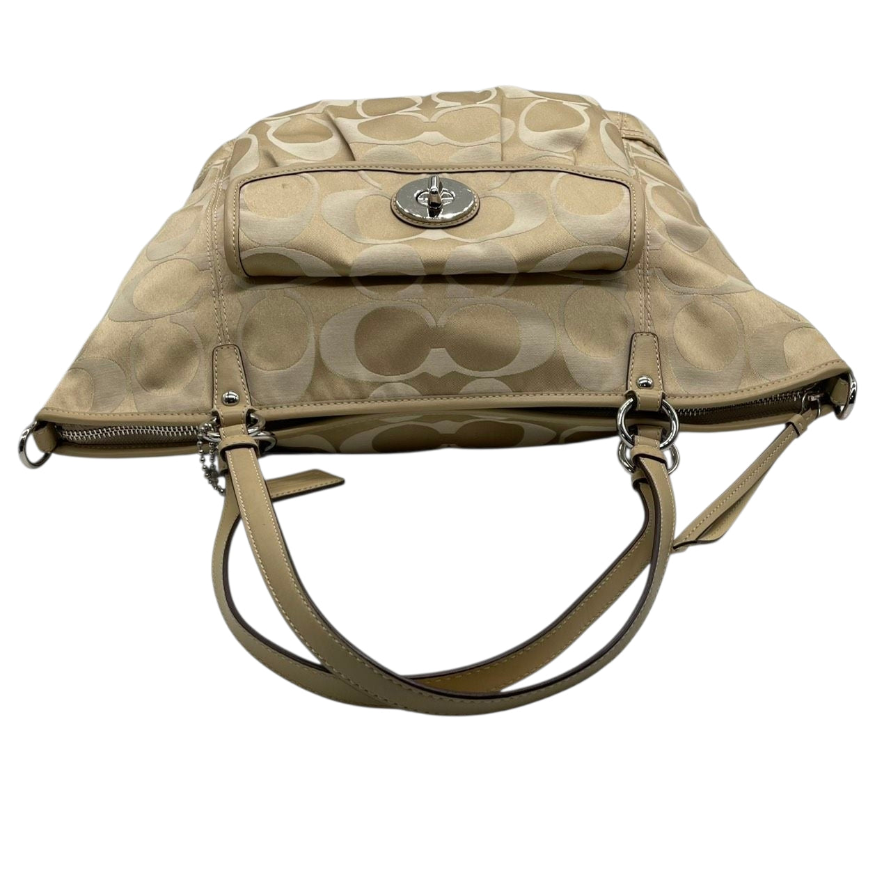 【美品】コーチ COACH ギャラリー トートバッグ ショルダーバッグ シグネチャー 2WAY ワンショルダー 斜め掛け可 自立可 キャンバス レザー ベージュ A4収納可 大容量 レディース エレガント 13140 s85