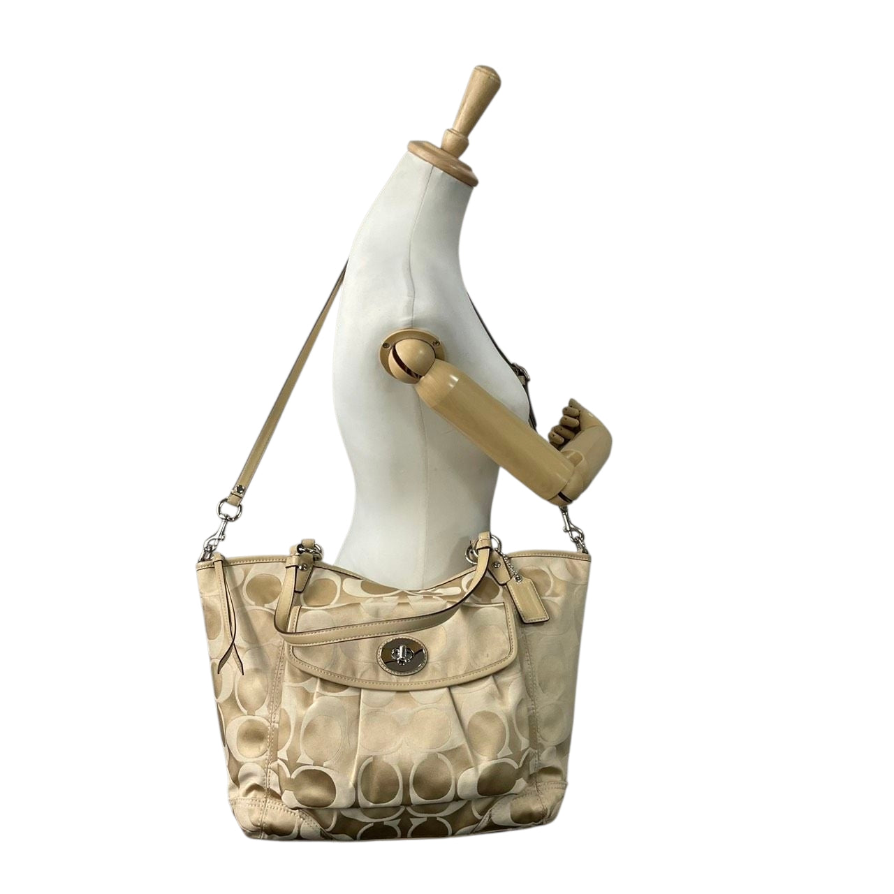 【美品】コーチ COACH ギャラリー トートバッグ ショルダーバッグ シグネチャー 2WAY ワンショルダー 斜め掛け可 自立可 キャンバス レザー ベージュ A4収納可 大容量 レディース エレガント 13140 s85