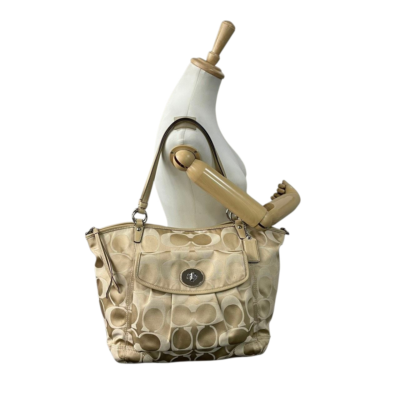 【美品】コーチ COACH ギャラリー トートバッグ ショルダーバッグ シグネチャー 2WAY ワンショルダー 斜め掛け可 自立可 キャンバス レザー ベージュ A4収納可 大容量 レディース エレガント 13140 s85