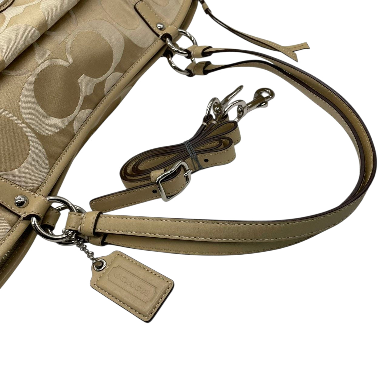 【美品】コーチ COACH ギャラリー トートバッグ ショルダーバッグ シグネチャー 2WAY ワンショルダー 斜め掛け可 自立可 キャンバス レザー ベージュ A4収納可 大容量 レディース エレガント 13140 s85