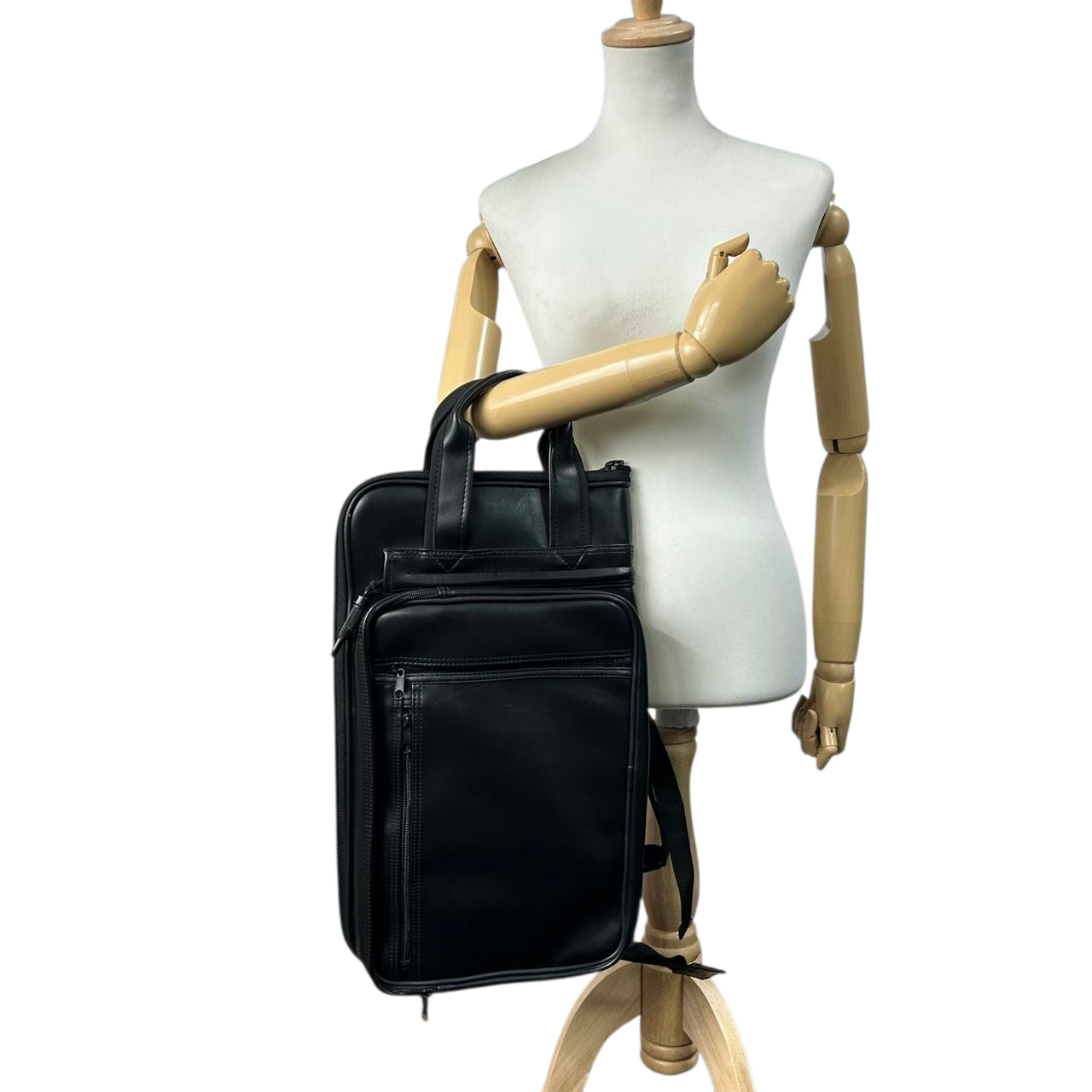 【美品】ケーシーズ KC's スティックバック 3WAY リュック デイパック ショルダーバッグ ビジネスバッグ ブリーフケース 斜め掛け可 A4収納 レザー 本革 ブラック 黒 メンズ バイカー ライダース 日本製 X3