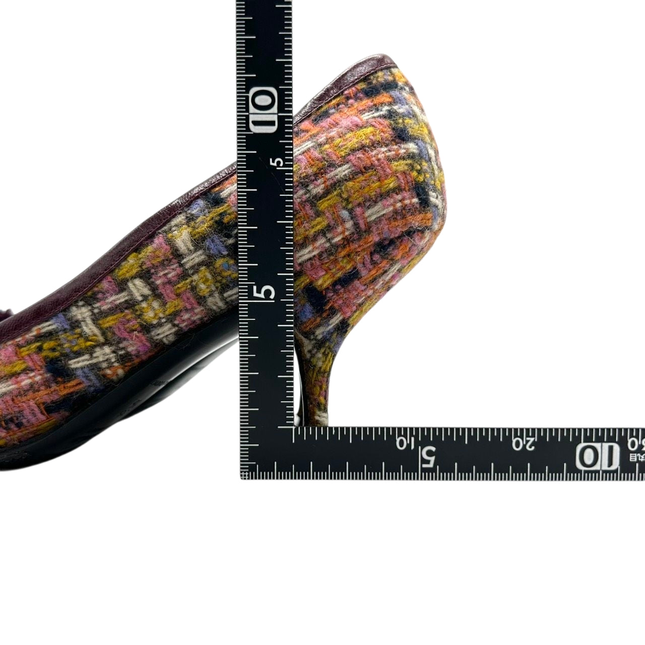 ミュウミュウ MIU MIU パンプス ポインテッドトゥ ツイード フラワーモチーフ 花飾り レザー マルチカラー ボルドー 35 1/2 22.5cm イタリア製 ハイヒール エレガント フェミニン パーティ ドレスシューズ レディース CT1