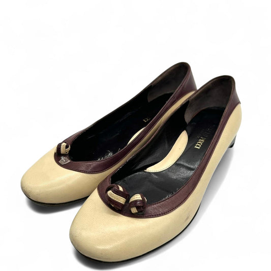 エミリオプッチ EMILIO PUCCI パンプス バレエシューズ ラウンドトゥ リボン レザー 本革 バイカラー ベージュ ボルドー 35 1/2 22.5cm イタリア製 ローヒール 歩きやすい レディース エレガント フェミニン CT1