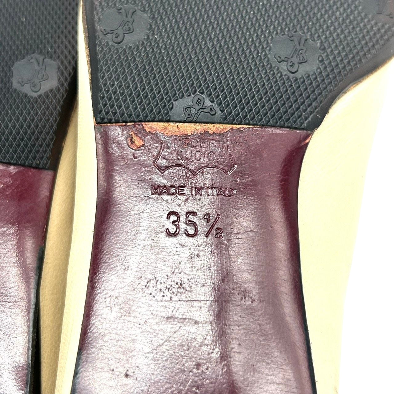 エミリオプッチ EMILIO PUCCI パンプス バレエシューズ ラウンドトゥ リボン レザー 本革 バイカラー ベージュ ボルドー 35 1/2 22.5cm イタリア製 ローヒール 歩きやすい レディース エレガント フェミニン CT1