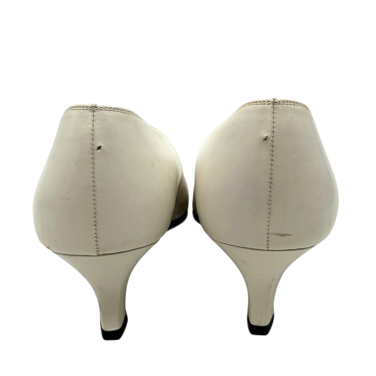 イヴサンローラン YSL パンプス ポインテッドトゥ プレーン レザー 本革 オフホワイト アイボリー 36 23cm ヴィンテージ クラシック YSLロゴ レディース ハイヒール エレガント フェミニン フォーマル オフィス ビジネス 通勤 CT1