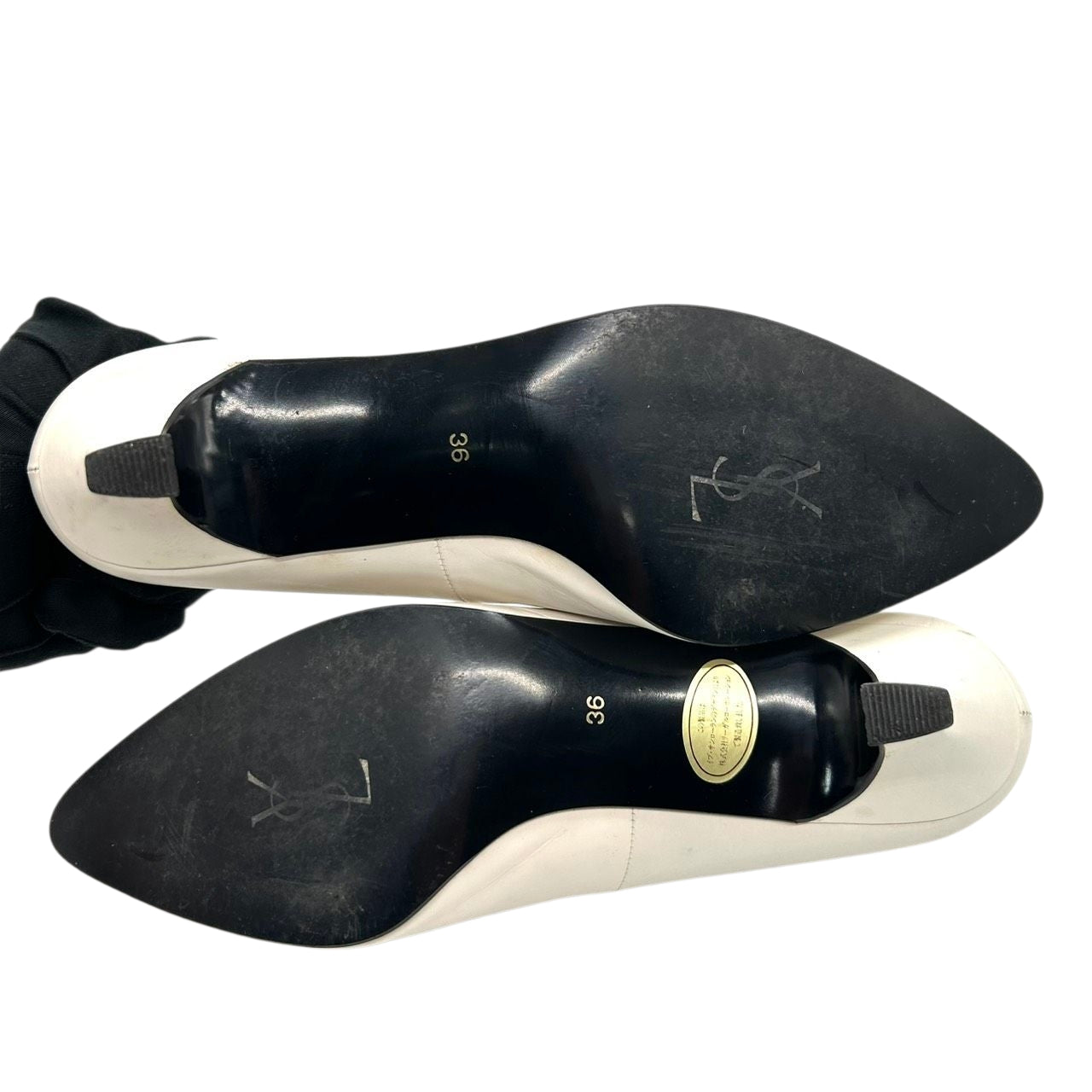 イヴサンローラン YSL パンプス ポインテッドトゥ プレーン レザー 本革 オフホワイト アイボリー 36 23cm ヴィンテージ クラシック YSLロゴ レディース ハイヒール エレガント フェミニン フォーマル オフィス ビジネス 通勤 CT1