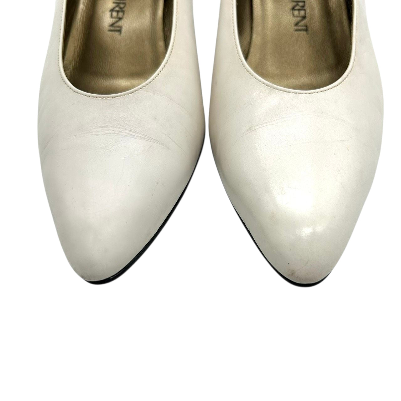 イヴサンローラン YSL パンプス ポインテッドトゥ プレーン レザー 本革 オフホワイト アイボリー 36 23cm ヴィンテージ クラシック YSLロゴ レディース ハイヒール エレガント フェミニン フォーマル オフィス ビジネス 通勤 CT1