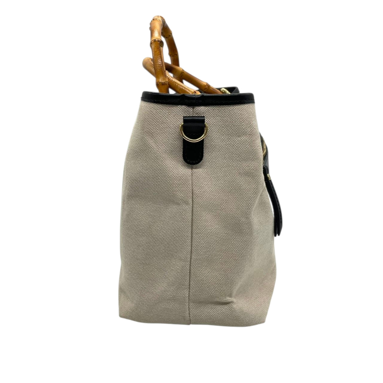 【美品/ストラップ新品】ヴィオラドーロ 2WAY トートバッグ バンブーハンドル ショルダーバッグ ハンドバッグ 肩掛け 斜め掛け可 A4 大容量 自立可 キャンバス レザー ベージュ ブラック レディース 婦人 通勤 オフィスエレガント 日本製 k13