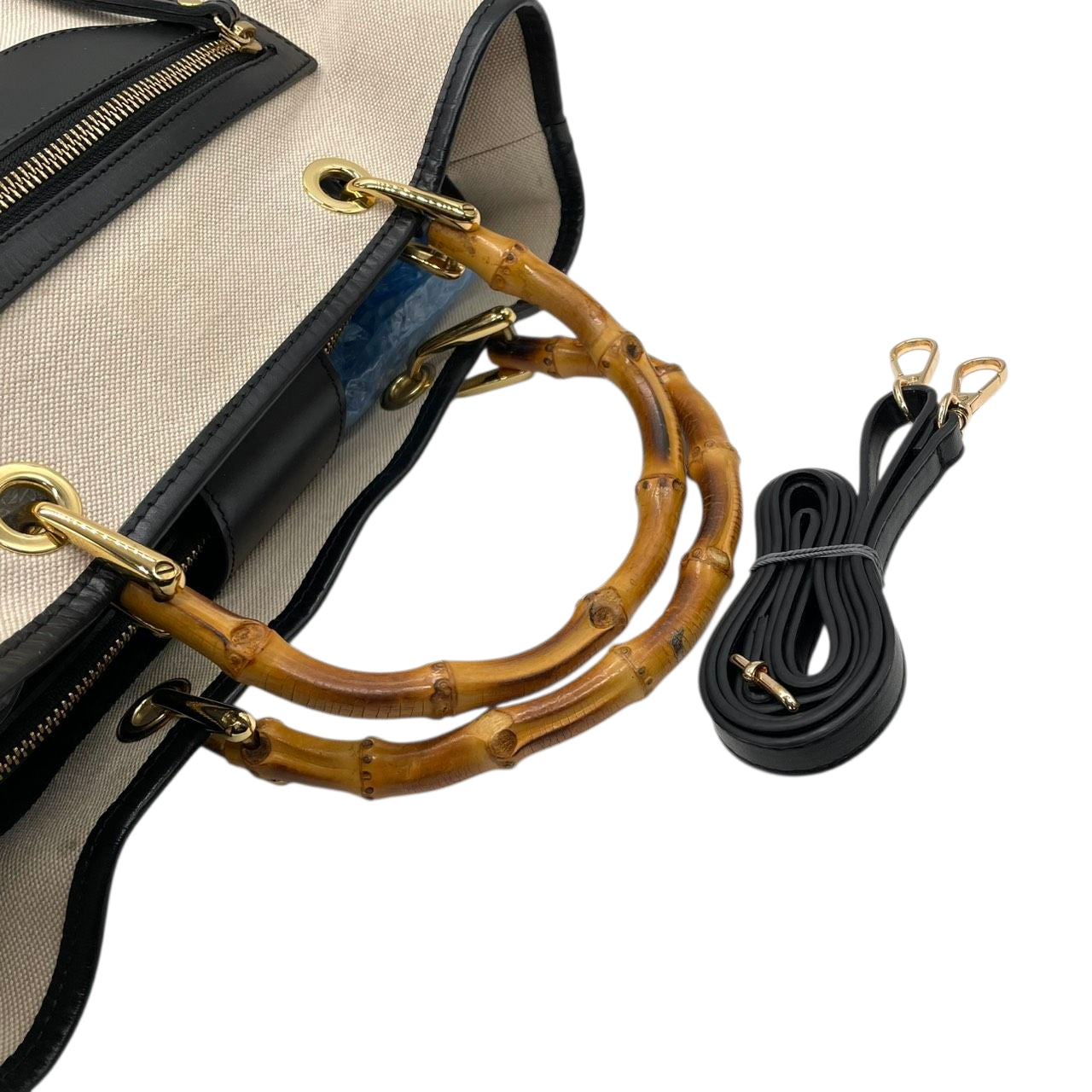 【美品/ストラップ新品】ヴィオラドーロ 2WAY トートバッグ バンブーハンドル ショルダーバッグ ハンドバッグ 肩掛け 斜め掛け可 A4 大容量 自立可 キャンバス レザー ベージュ ブラック レディース 婦人 通勤 オフィスエレガント 日本製 k13