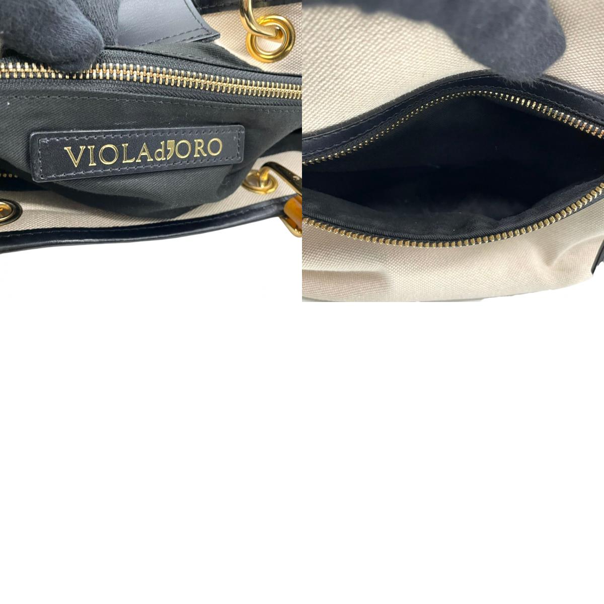 【美品/ストラップ新品】ヴィオラドーロ 2WAY トートバッグ バンブーハンドル ショルダーバッグ ハンドバッグ 肩掛け 斜め掛け可 A4 大容量 自立可 キャンバス レザー ベージュ ブラック レディース 婦人 通勤 オフィスエレガント 日本製 k13