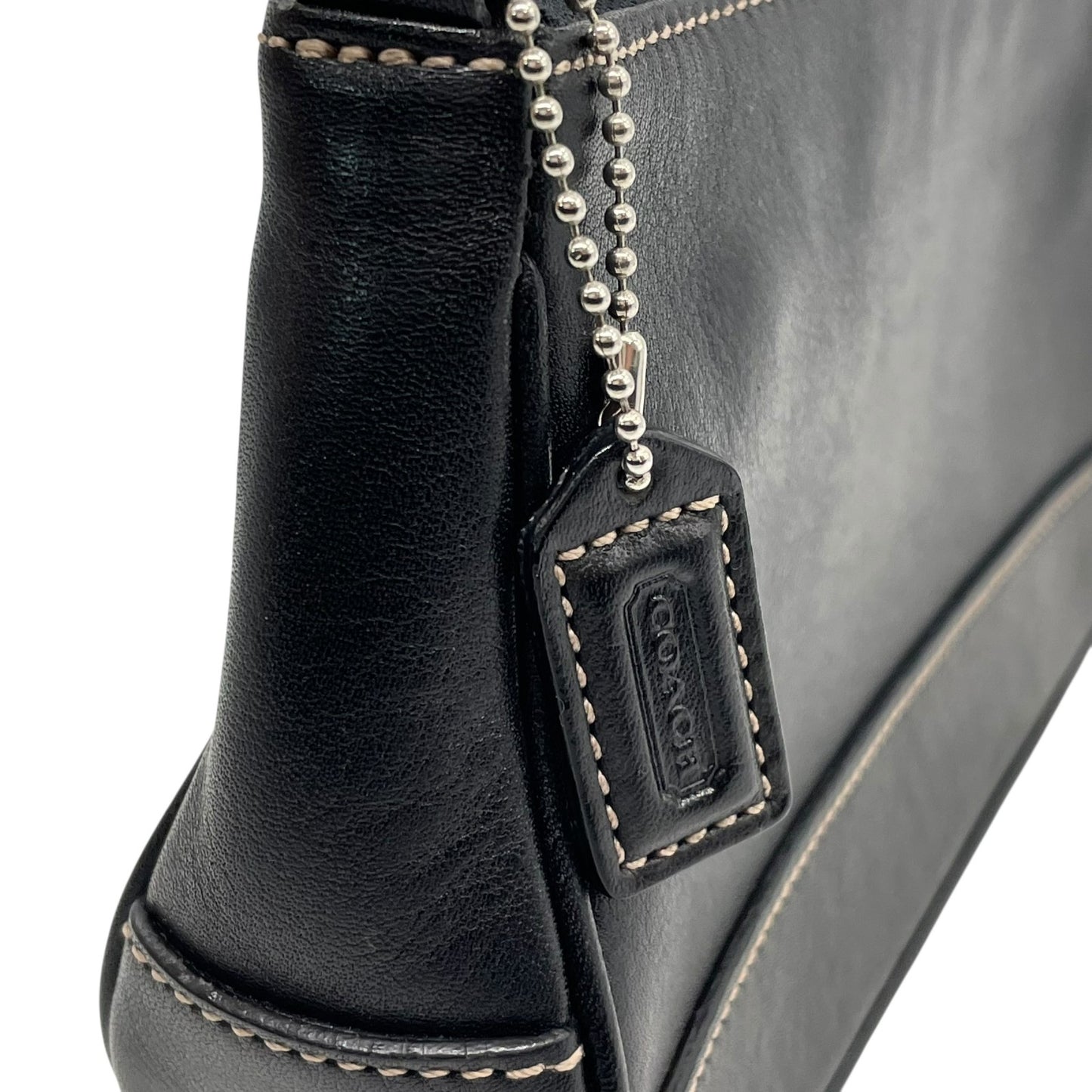 極美品 COACH コーチ アクセサリーポーチ ハンドバッグ ミニバッグ ブラック 黒 オールレザー 本革 7785 レディース ファスナー開閉 シルバー金具 K2