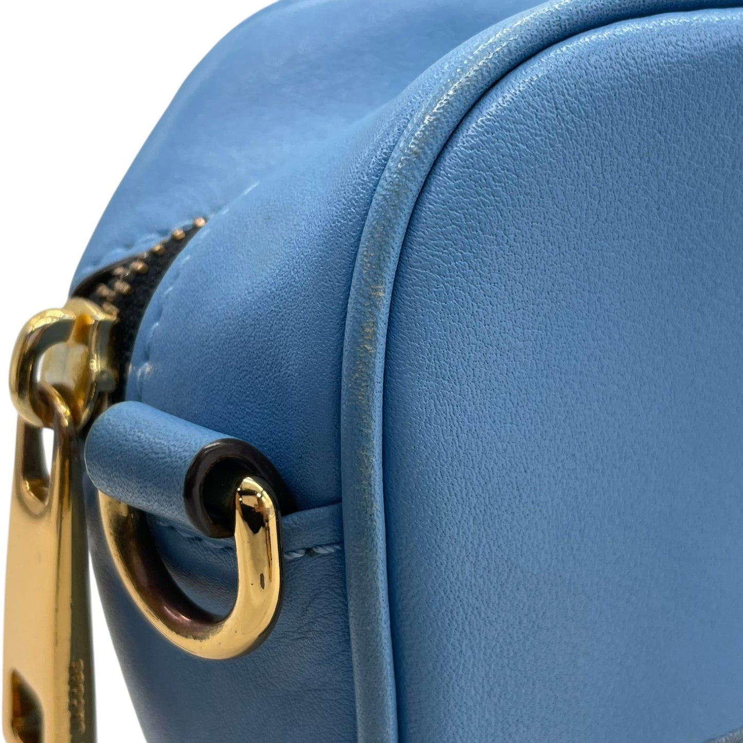 Authentic MARC JACOBS Flash Leather Crossbody Camera Bag Blue Leather Gold Hardware Women's Logo