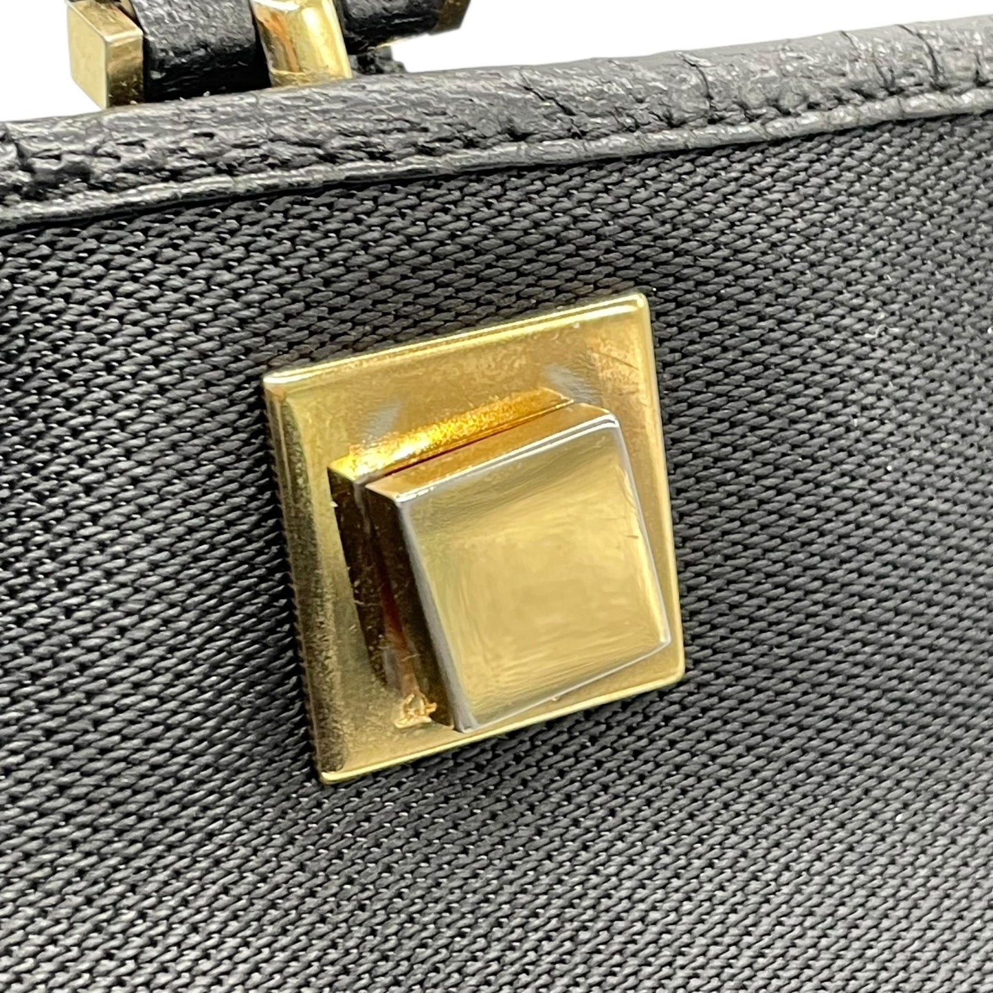 Authentic Salvatore Ferragamo DH-21 Tote Bag Canvas Leather Black Gold Hardware Women's Shoulder Bag