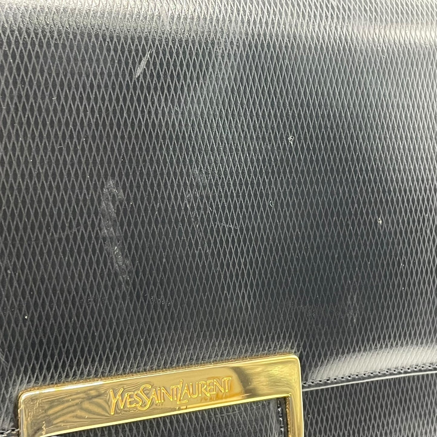 美品 Yves Saint Laurent イヴサンローラン ハンドバッグ 黒 ブラック レザー 本革 ゴールド金具 トップハンドル フラップ開閉 手提げ ロゴ フォーマル レディース ヴィンテージ A