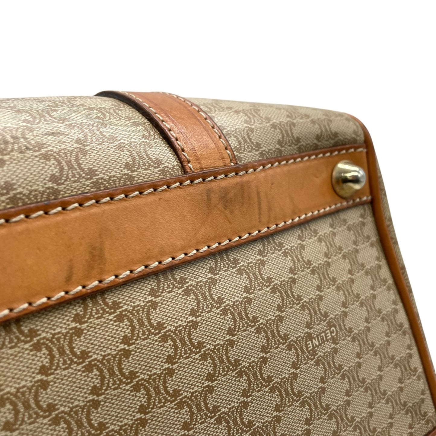 美品 セリーヌ CELINE マカダム柄 ボストンバッグ ハンドバッグ ブラウン 茶色 ベージュ トリオンフロゴ PVC×レザー ヴィンテージ 大容量 バッグ B