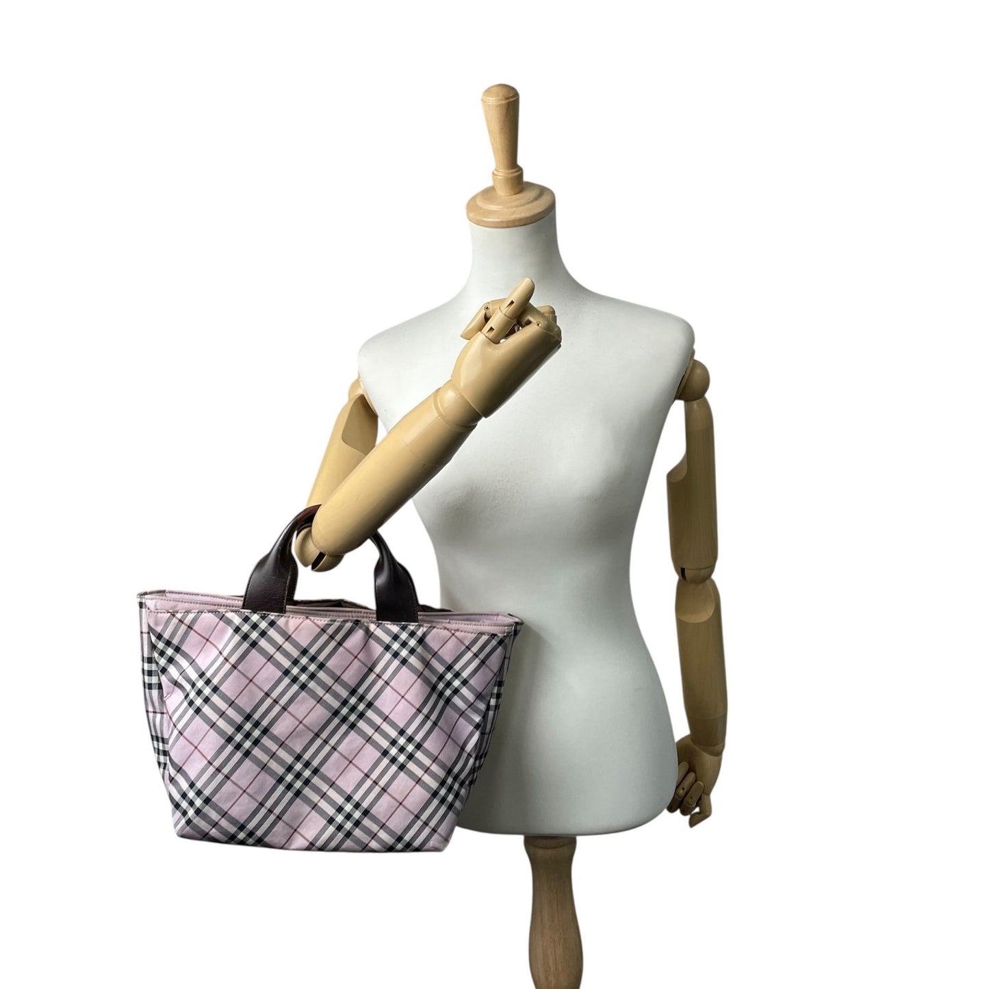 BURBERRY BLUE LABEL バーバリーブルーレーベル ハンドバッグ ノバチェック ピンク ブラウン シルバー金具 ナイロン レザー ファスナー開閉 ミニトート 手提げ ヴィンテージ レディース U9