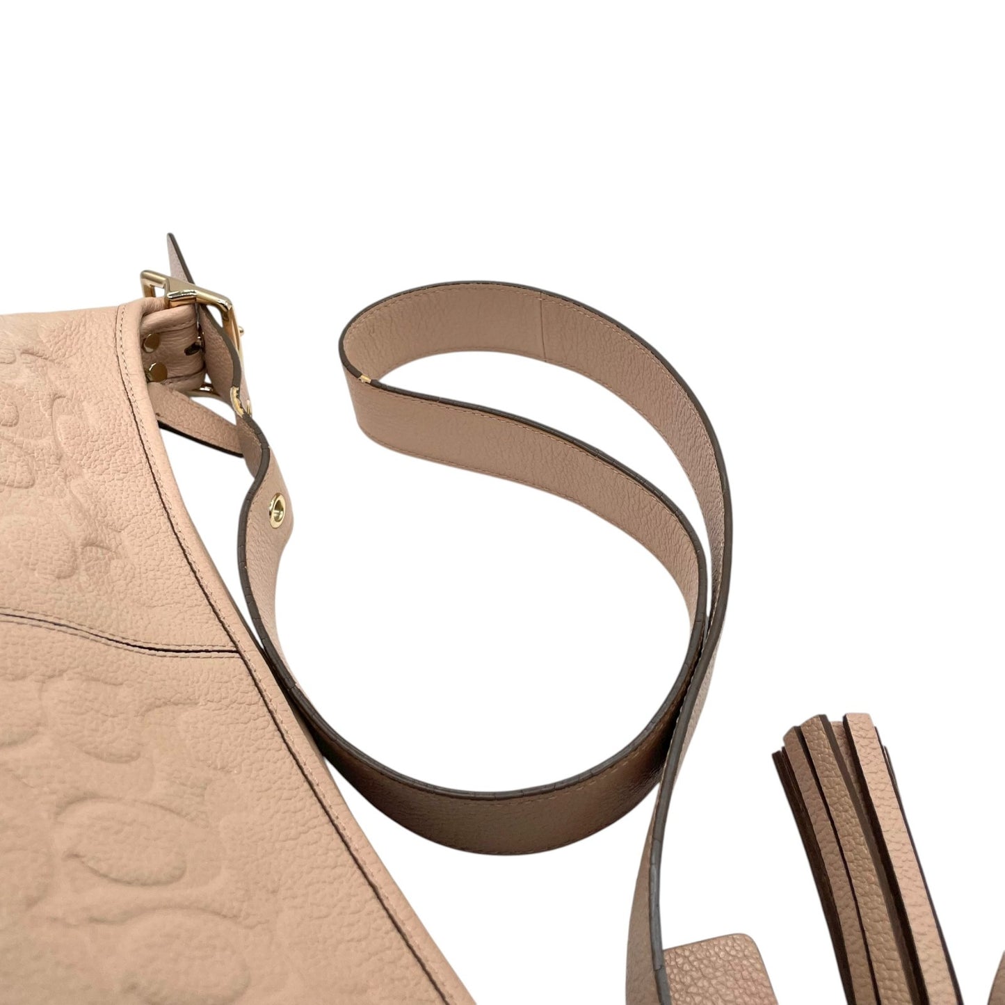 コーチ COACH ショルダーバッグ シグネチャー型押しレザー タッセル付き ベージュ ホーボー トート T3