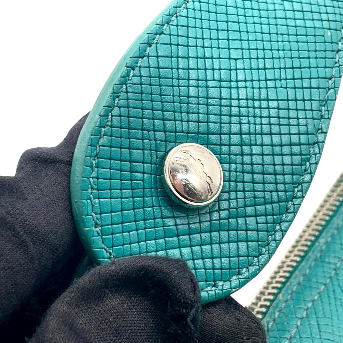 ロンシャン LONGCHAMP クアドリ レザー ホーボーバッグ ショルダーバッグ 水色 ターコイズブルー シルバー金具 U2