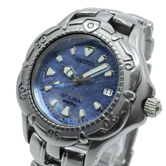 【電池交換済】 seiko セイコー プロスペックス スキューバ 200M 7N35-6120 ダイバーズウォッチ 腕時計 メンズ チタン クオーツ ブルーダイヤル デイト表示 回転ベゼル スポーツ ヴィンテージ 希少モデル クリーニング済み G4