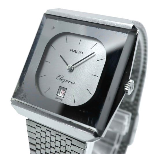【稼働品】 RADO Elegance ラドー エレガンス 腕時計 自動巻き シルバー文字盤 スクエア デイト表示 メンズ レディース ユニセックス ヴィンテージ アナログ ドレスウォッチ アンティーク クラシック メッシュブレス G4