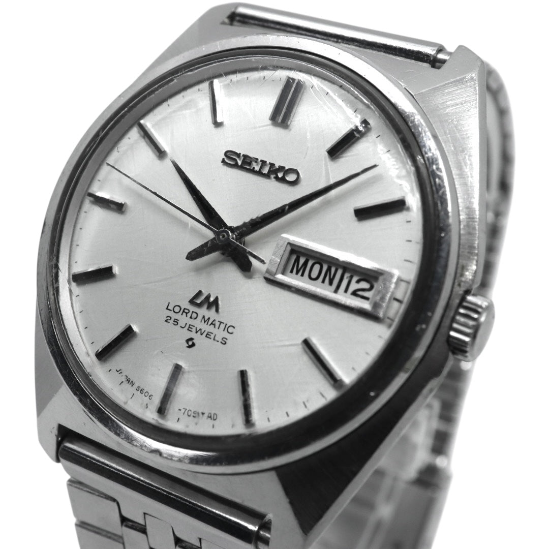 【稼働品】 seiko セイコー ロードマチック 腕時計 5606-7000 自動巻き 25石 デイデイト 絹目文字盤 メンズ アナログ ヴィンテージ 70年代 昭和レトロ アンティークウォッチ クラシックデザイン 日本製 オートマティック G4
