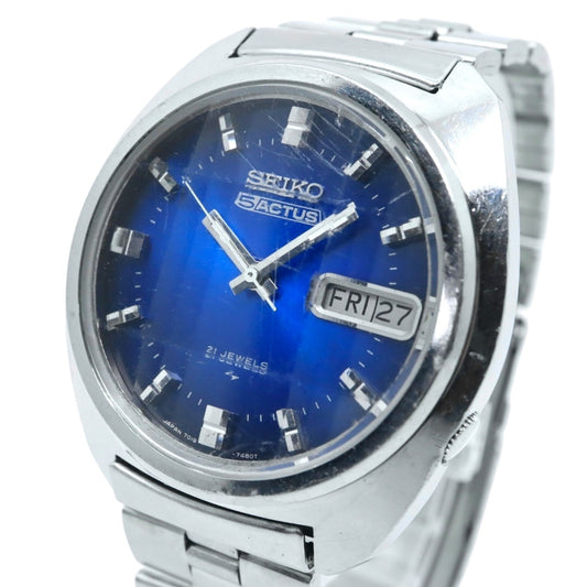 【稼働品】 SEIKO セイコー 5アクタス 腕時計 7019-7350 自動巻き 21石 デイデイト ブルーダイヤル メンズ アナログ ヴィンテージ 70年代 昭和レトロ 日本製 アンティークウォッチ クラシックデザイン クリーニング済み G4