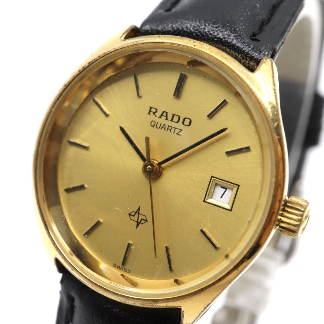 【美品/電池交換済/新品ベルト(社外品)】ラドー 腕時計 111.5141.2 レディース クオーツ ゴールド文字盤 デイト表示 ヴィンテージ アナログ ドレスウォッチ アンティーク クラシックデザイン エレガント 薄型 クリーニング済み G1
