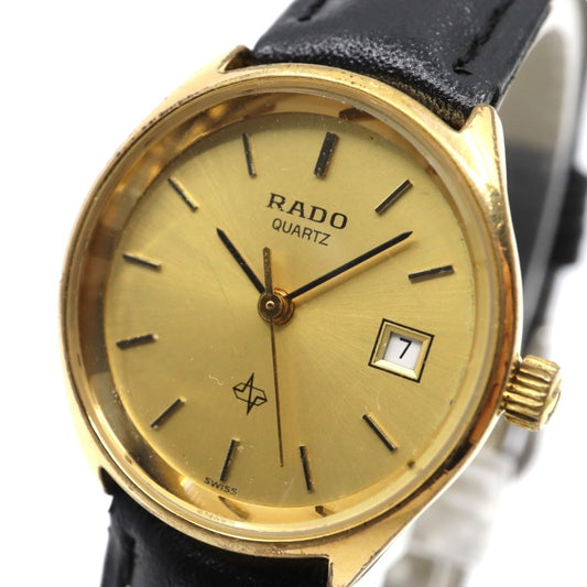 【美品/電池交換済/新品ベルト(社外品)】ラドー 腕時計 111.5141.2 レディース クオーツ ゴールド文字盤 デイト表示 ヴィンテージ アナログ ドレスウォッチ アンティーク クラシックデザイン エレガント 薄型 クリーニング済み G1