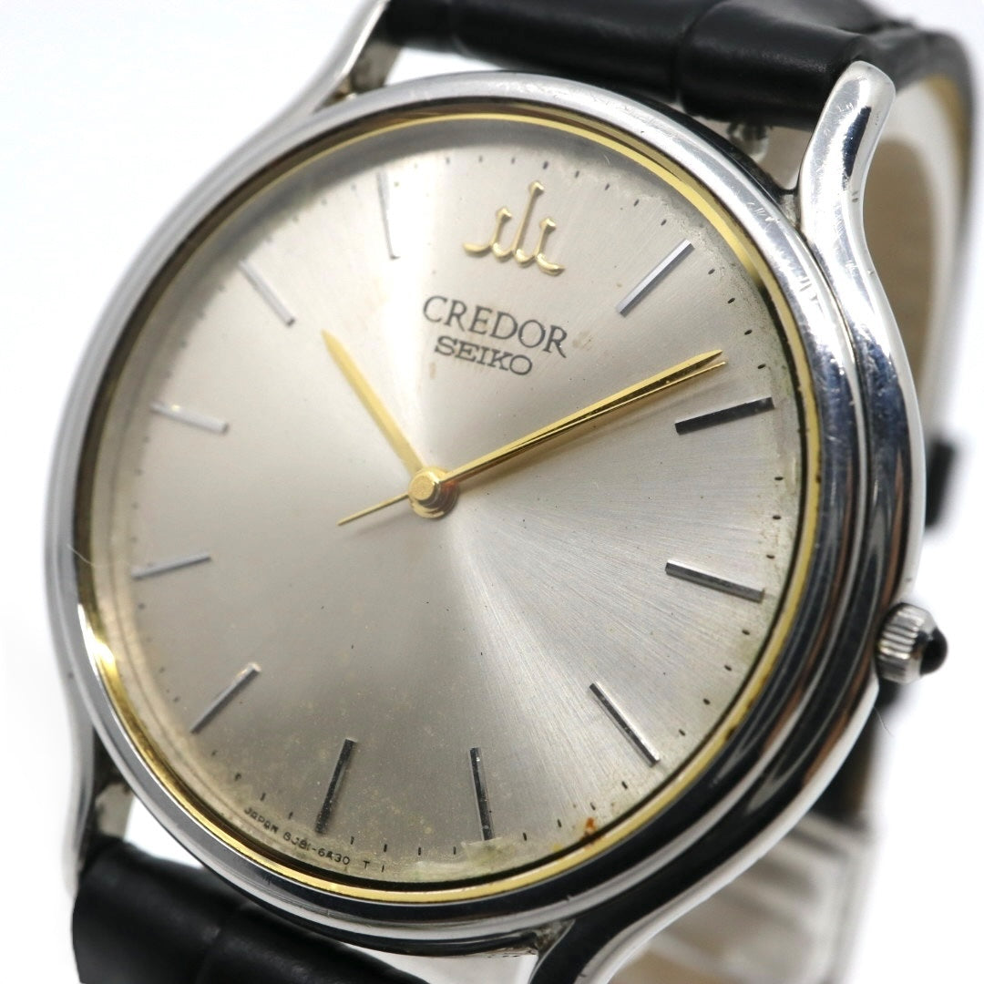catawiki 【電池交換済】セイコー クレドール 腕時計 8J81-6A30 クオーツ アナログ シルバーダイヤル 薄型ドレスウォッチ メンズ レディース ユニセックス ブラックレザーベルト クラシック エレガント 高級モデル シンプル クリーニング済み G2