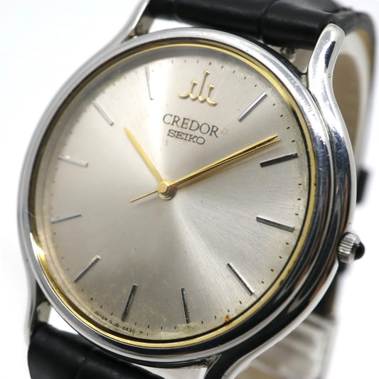 catawiki 【電池交換済】セイコー クレドール 腕時計 8J81-6A30 クオーツ アナログ シルバーダイヤル 薄型ドレスウォッチ メンズ レディース ユニセックス ブラックレザーベルト クラシック エレガント 高級モデル シンプル クリーニング済み G2