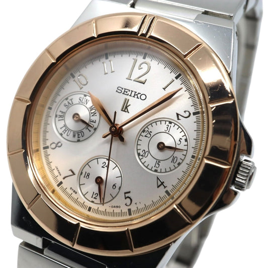 美品 【電池交換済】セイコー ルキア 腕時計 5Y89-0B30 レディース クオーツ デイデイト カレンダー 24時間計 シルバー ピンクゴールド コンビカラー ビジネス フォーマル ドレスウォッチ エレガント 上品 オフィス 日本製 クリーニング済み G2