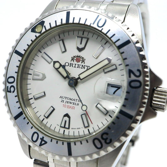 【美品】 orient オリエント キングマスター 腕時計 ER14-C2 自動巻き 21石 ダイバーズデザイン 10気圧防水 メンズ アナログ ホワイトダイヤル シルバー 回転ベゼル スポーツウォッチ ステンレス G2