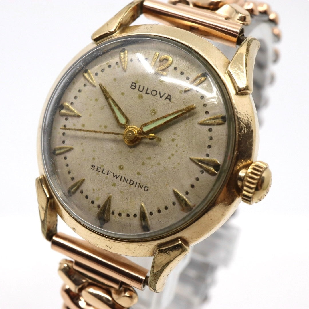 【稼働品】希少 ブローバ BULOVA 腕時計 自動巻き Selfwinding ゴールド レディースウォッチ ヴィンテージ アナログ アンティーク ドレスウォッチ クラシックデザイン ドーム風防 上品 エレガント E823841 クリーニング済み G2