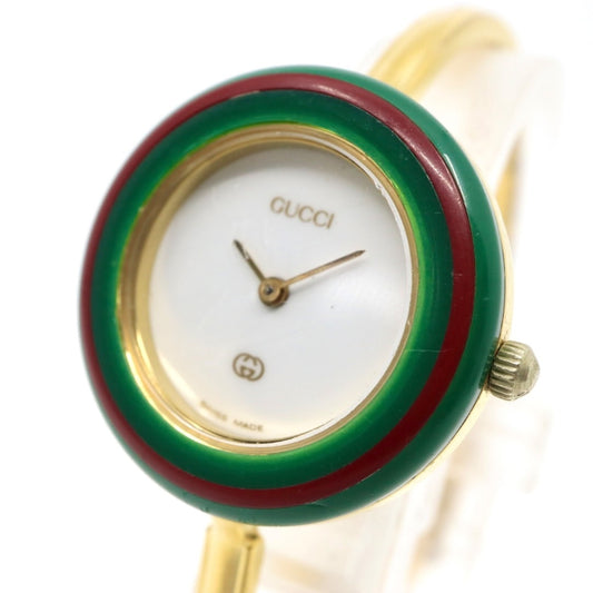 【美品/電池交換済】グッチ GUCCI チェンジベゼル 11/12 腕時計 レディース クオーツ バングルウォッチ ゴールド ヴィンテージ アンティーク シェリーラインベゼル クラシック エレガント アイコン 人気モデル クリーニング済み G3