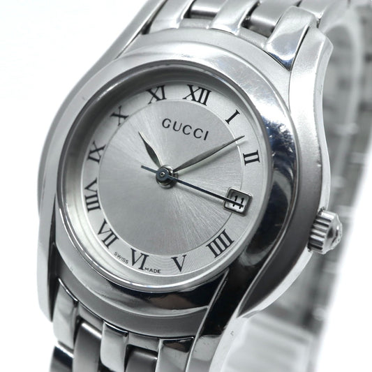 【電池交換済／クリーニング済】グッチ GUCCI 5500L 腕時計 レディースウォッチ クォーツ シルバー文字盤 ローマンインデックス デイト表示 ステンレススチール クラシック エレガント ドレスウォッチ ビジネス 稼働品 G3