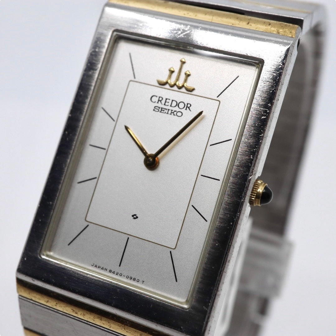 美品 電池交換済 クリーニング済 セイコー クレドール SEIKO CREDOR 8420-6400 腕時計 レディースウォッチ スクエア コンビ SS 22Kベゼル クォーツ シルバー文字盤 アナログ エレガント クラシック ドレスウォッチ 稼働品 G3