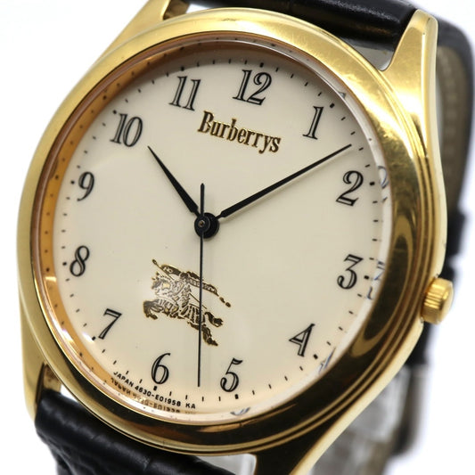 【美品 電池交換済 新品ベルト】バーバリー Burberrys 腕時計 4631-E66076 TA メンズウォッチ クォーツ ゴールドケース アイボリー文字盤 ブラックレザー アナログ クラシック ビンテージ ドレスウォッチ エレガント 稼働品 G3