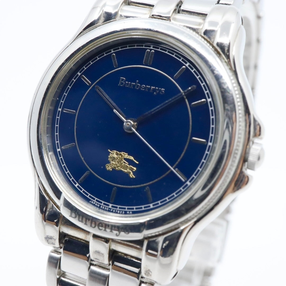 美品 電池交換済 クリーニング済 バーバリー Burberrys 腕時計 5530-F52339 メンズウォッチ クォーツ ネイビー文字盤 シルバー ステンレススチール ホースロゴ クラシック ヴィンテージ エレガント ドレスウォッチ ビジネス 稼働品 G3