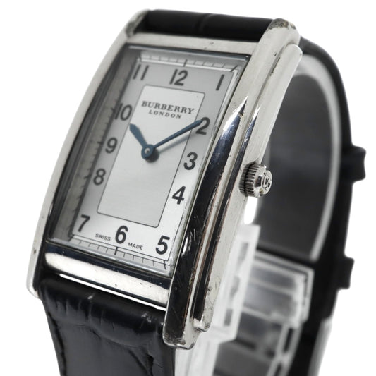 極美品 電池交換済 新品ベルト バーバリーロンドン 12100G 腕時計 レディースウォッチ スクエア レクタンギュラー クォーツ シルバー ホワイト文字盤 レザー アナログ クラシック ドレスウォッチ ビジネス 稼働品 G3