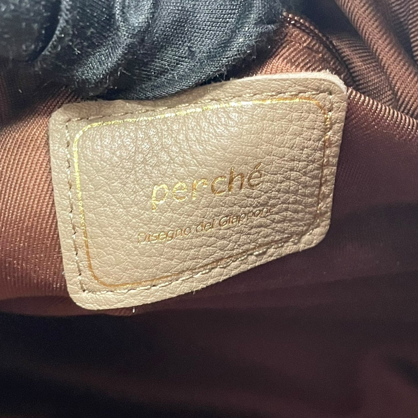 未使用級 ペルケ 2WAY ハンドバッグ ボストンバッグ ショルダーバッグ 牛革 オイルレザー オーク グレージュ テープショルダー ゴールド金具 手提げ 斜め掛け可 perche レディース Q