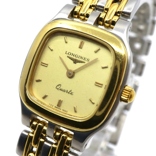 【美品/稼働品/電池交換済】ロンジン LONGINES 腕時計 7445 レディース クオーツ アナログ スクエア ゴールド文字盤 コンビブレス ヴィンテージ クラシック エレガント ドレスウォッチ SWISS MADE クリーニング済 G2