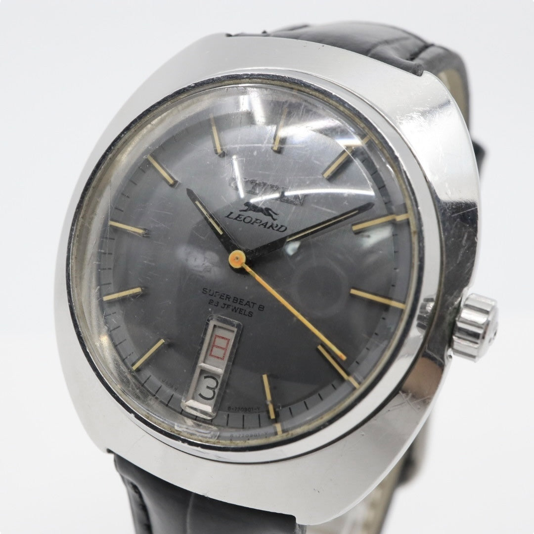 シチズン CITIZEN レオパード スーパー ビート8 自動巻き 腕時計 Ref.4-720431 1970年代 ステンレススチール ブルー×ゴールド レザー 23石 メンズ G4