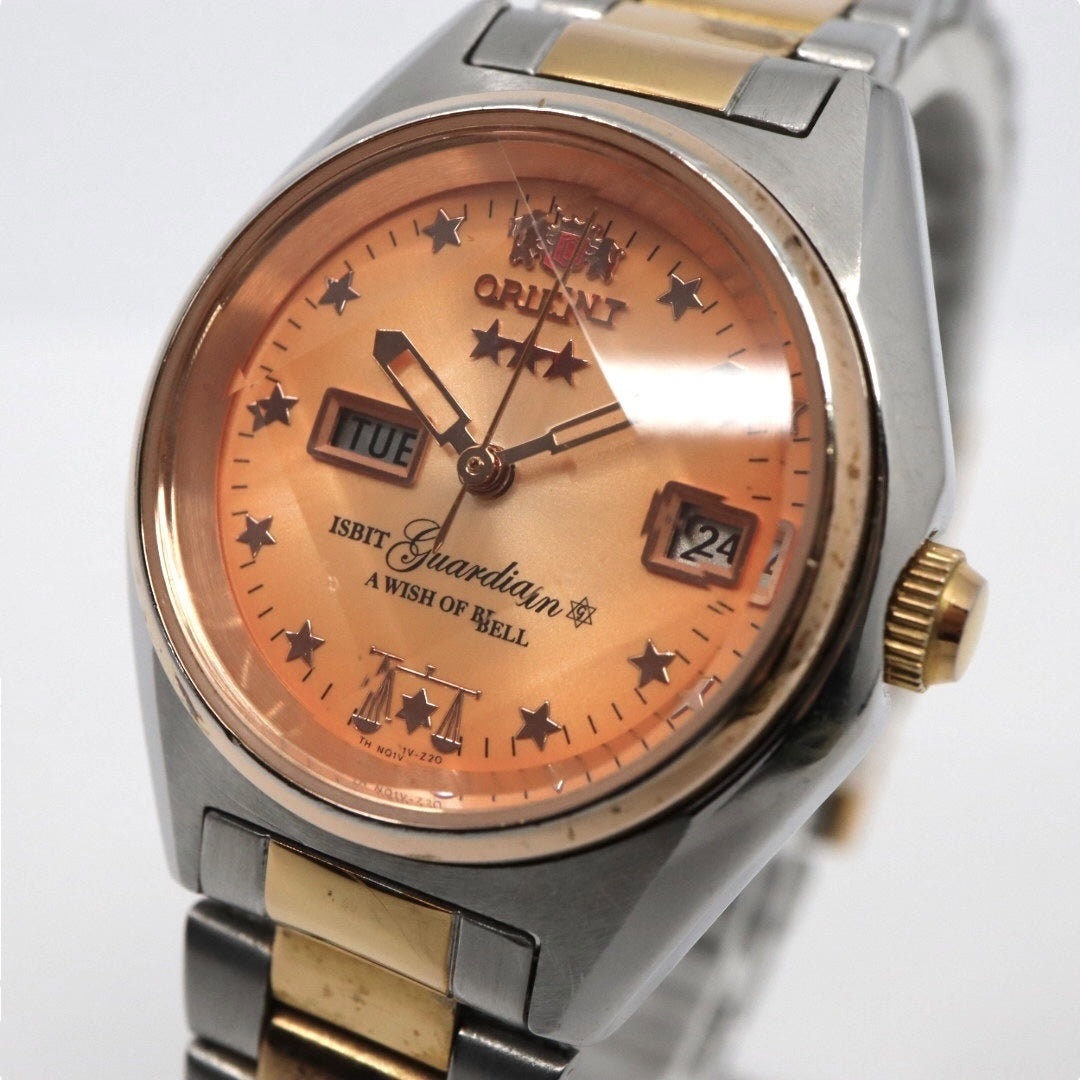 【美品】 ORIENT オリエント ガーディアン 自動巻き 腕時計 NQ1V-U0 オレンジ ゴールド ツートン ステンレススチール レディース G8