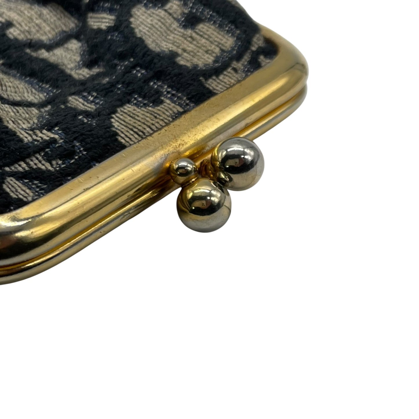 クリスチャン ディオール Christian Dior トロッター がま口 コインケース ネイビー ゴールド金具 金 ジャガード ヴィンテージ M3