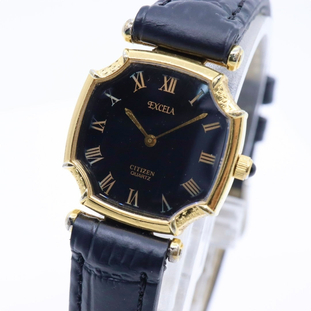 【稼働品/新品ベルト】シチズン エクセラ 腕時計 2200-221389 レディース クオーツ アナログ ローマンインデックス ブラック文字盤 ゴールド GP レザー ドレスウォッチ クラシック エレガント ヴィンテージ G9