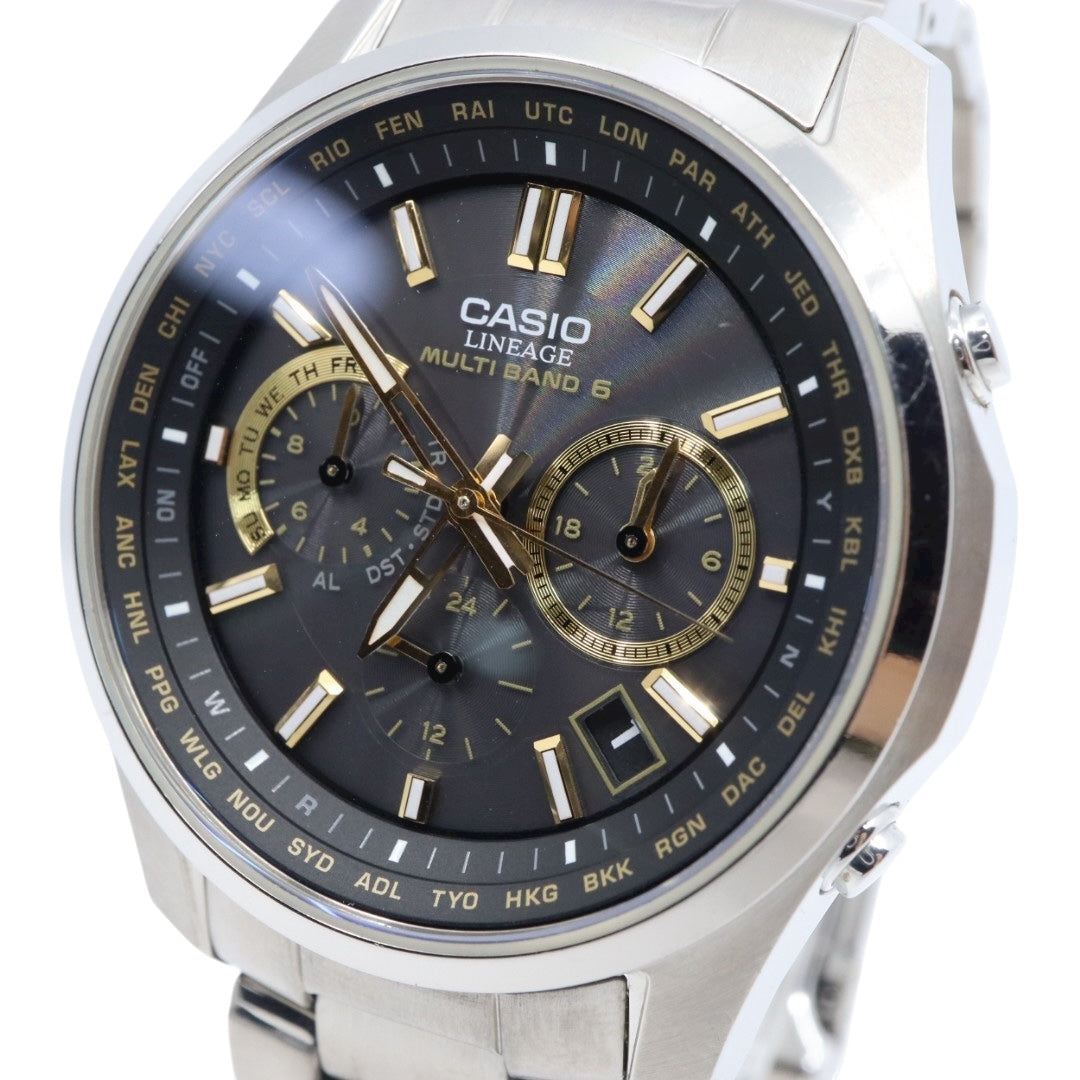 【美品/稼働品】カシオ リニエージ 腕時計 LIW-M610TDS 電波ソーラー チタン サファイアガラス メンズ ブラック ゴールド アナログ ワールドタイム MULTI BAND 6 ウェーブセプター ビジネス 軽量 G10