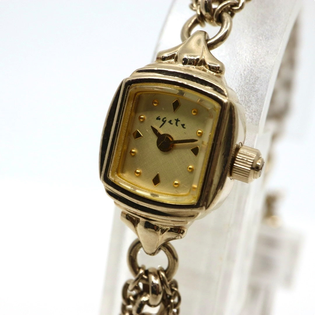 【美品/稼働品】アガット agete 腕時計 1306 ダイヤモンド レディース クオーツ PGP ピンクゴールド ブレスレット ジュエリーウォッチ アンティーク クラシック エレガント フェミニン アクセサリー G10