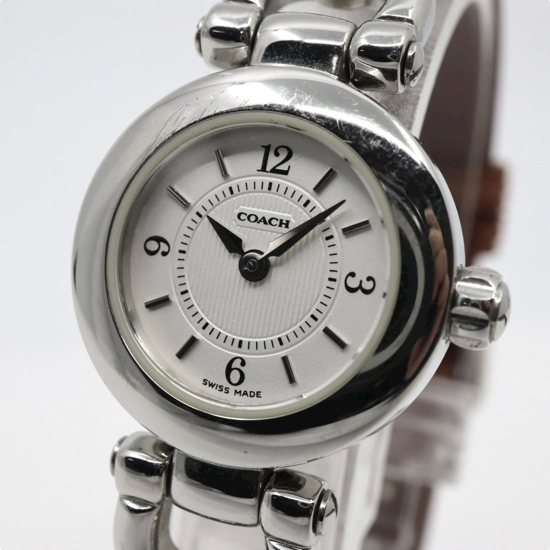 コーチ COACH 腕時計 レディース クォーツ 白文字盤 シルバー レザーベルト 6.239.173 アナログ ウォッチ 上品 エレガント ビジネス フォーマル カジュアル シンプル 希少 レア 馬車ロゴ クラシック 1023H046-1 G10